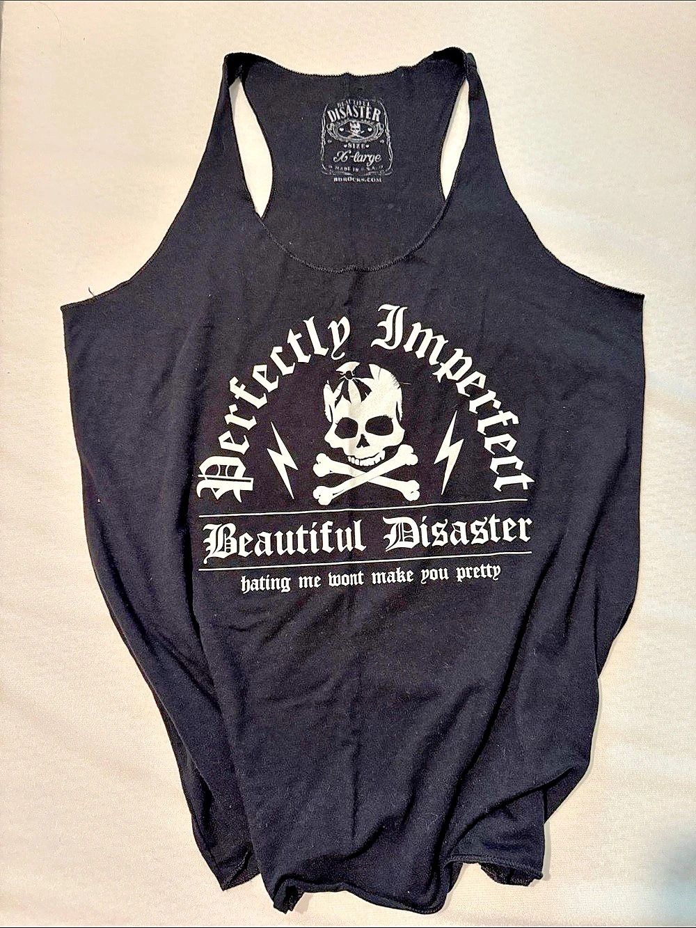 Beautiful Disaster Perfectly Imperfect Tank Top Black & White Large